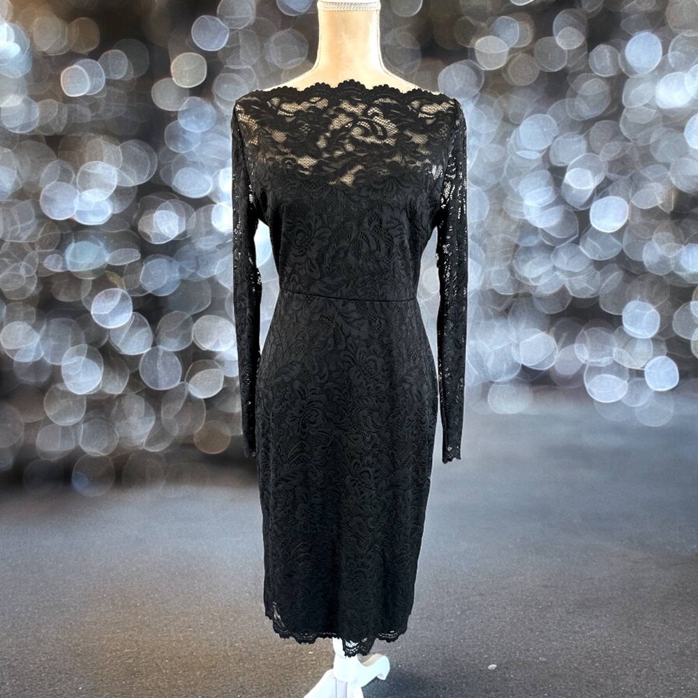 Long Sleeve Black Lace Stretchy Dress